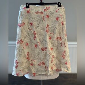LOFT Cream A-Line Skirt with Coral Floral Print